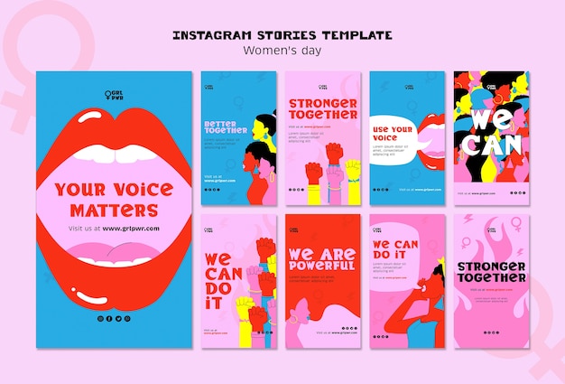 Histórias do instagram do dia da mulher de design plano