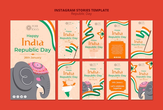 PSD grátis histórias do instagram do dia da república da índia