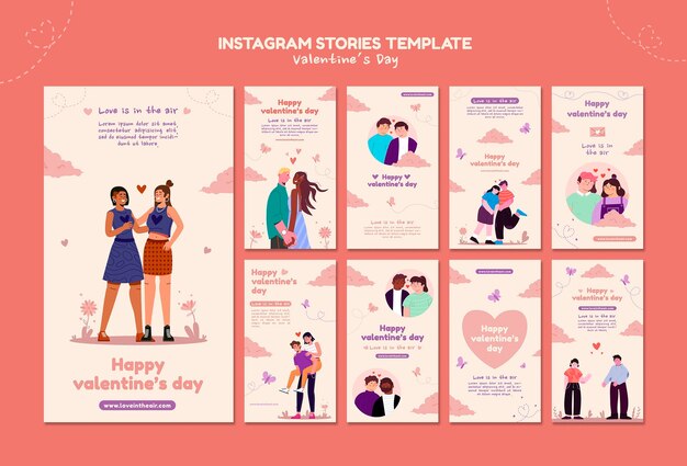 Histórias do Instagram do Dia dos Namorados ilustradas