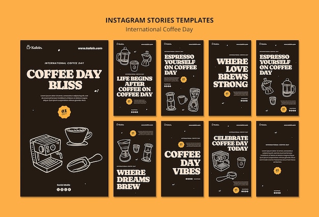 PSD grátis histórias do instagram do dia internacional do café