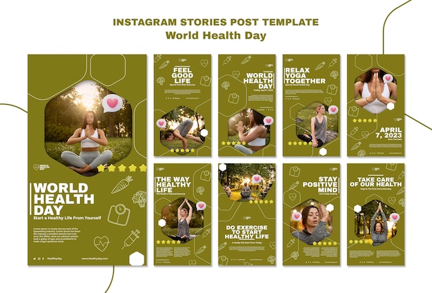 PSD grátis histórias do instagram do dia mundial da saúde