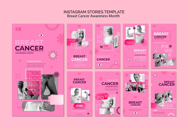 Histórias do instagram do mês de conscientização do câncer de mama