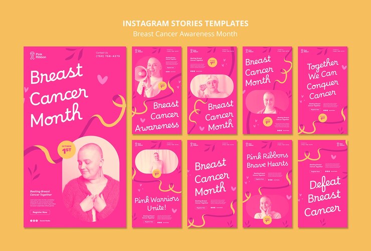 PSD grátis histórias do instagram do mês de conscientização do câncer de mama