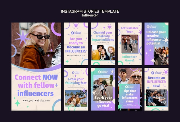 PSD grátis histórias do instagram do trabalho do influenciador gradiente