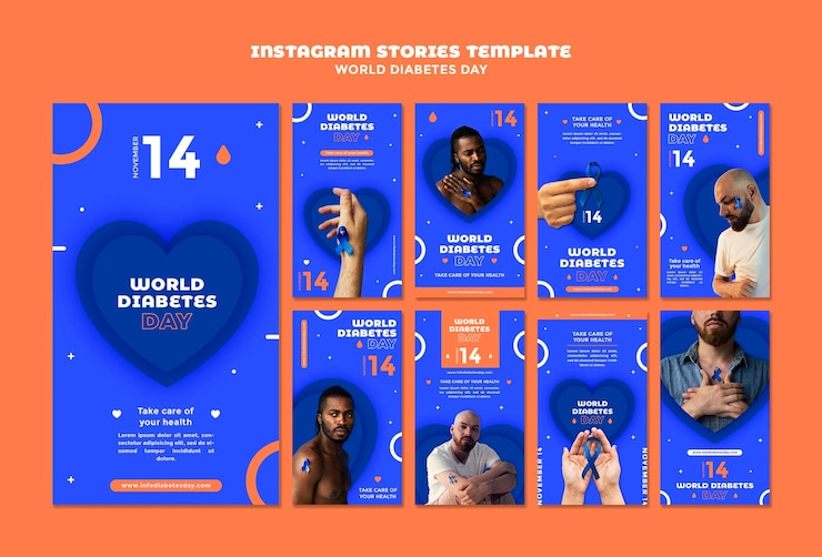 PSD grátis histórias do instagram para o dia mundial da diabetes