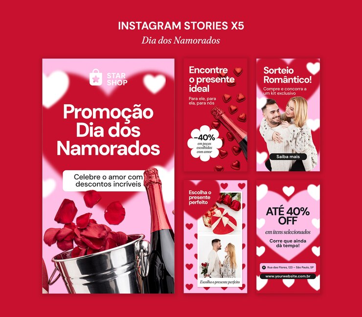 PSD grátis histórias do instagram para promoção do dia dos namorados
