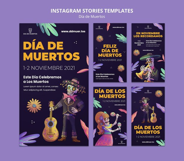 Histórias festivas de dia de muertos nas redes sociais