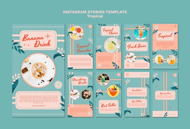 Histórias instagram de bebidas tropicais deliciosas