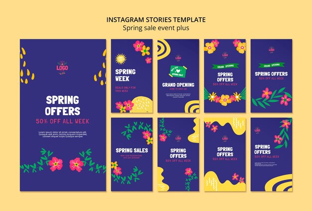 Histórias instagram de venda de primavera desenhadas à mão