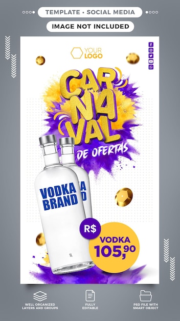 PSD grátis histórias nas redes sociais instagram ofertas de carnaval