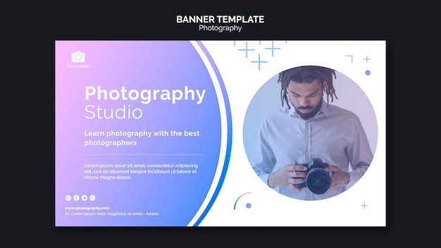 Homem com modelo de banner de câmera moderno