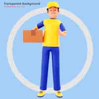PSD grátis homem de correio de personagem de desenho animado 3d segura caixa de papelão