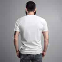 PSD grátis homem em uma camisa branca em um fundo cinzento vista de trás