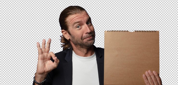 PSD grátis homem loiro com uma capa de caderno vazia