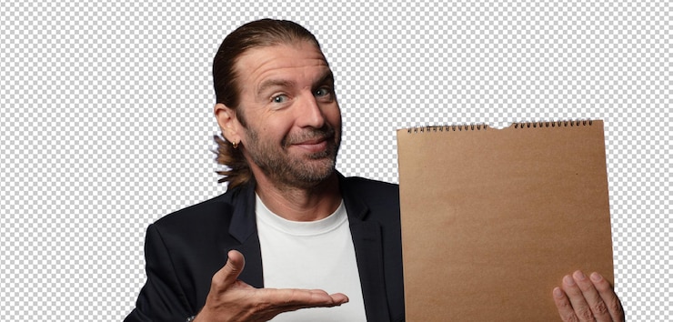 PSD grátis homem loiro com uma capa de caderno vazia