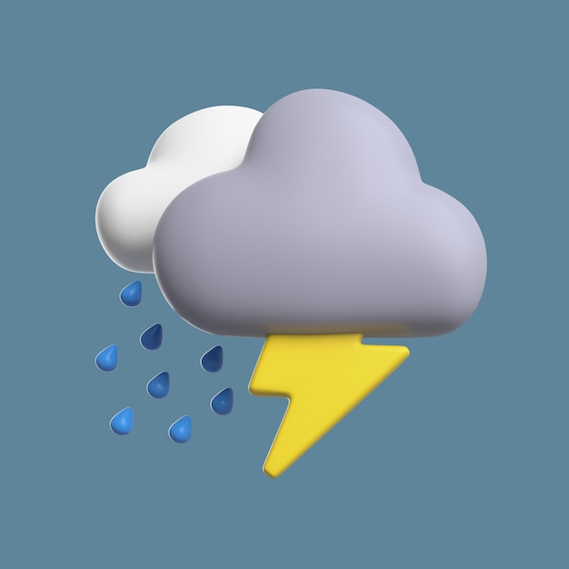 Ícone 3d para condições meteorológicas com chuva e relâmpagos