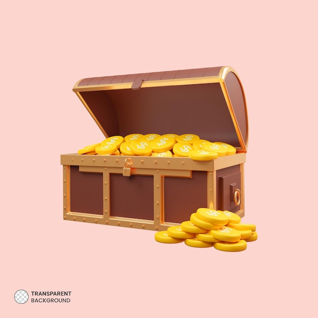 Ícone de ativo de jogo de baú de tesouro isolado renderização 3d ilustração