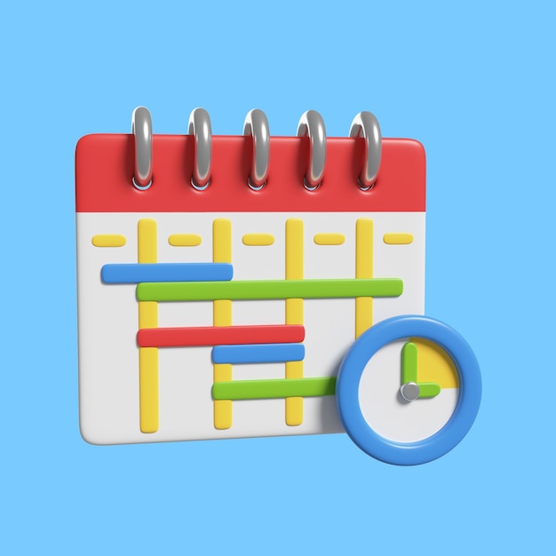 Ícone de calendário em renderização 3D