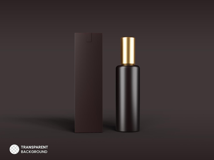 PSD grátis ícone de garrafa cosmética brilhante com caixa de produto isolada