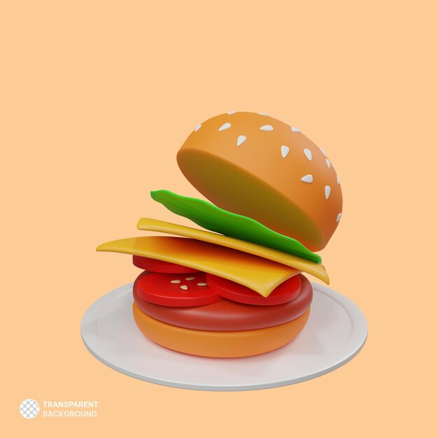 Ícone de hambúrguer de queijo isolado 3d render ilustração