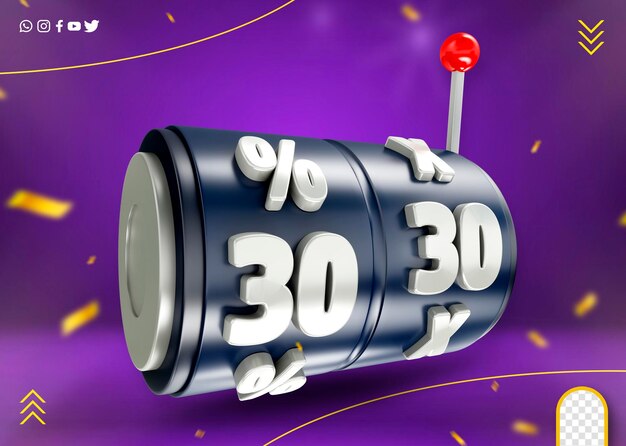 ícone de valor de desconto 3d percentual para promoções de supermercado e vendas online 30 por cento