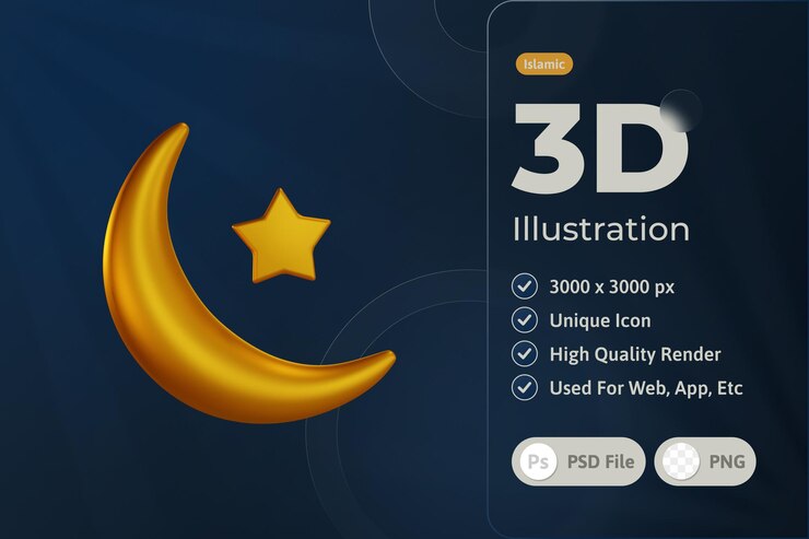 PSD grátis ícone do elemento islâmico do ramadã 3d, lua crescente e estrelas