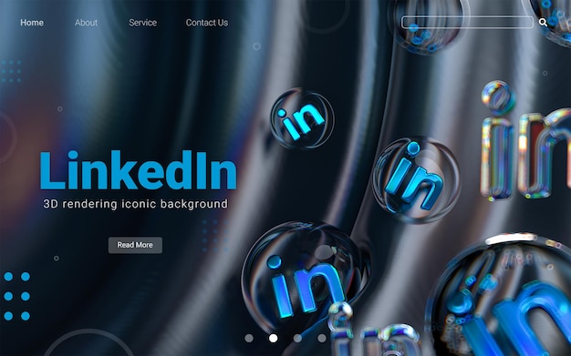 Ícone do linkedin dentro de formas geométricas de vidro bolha em fundo escuro abstrato colorido renderização 3d