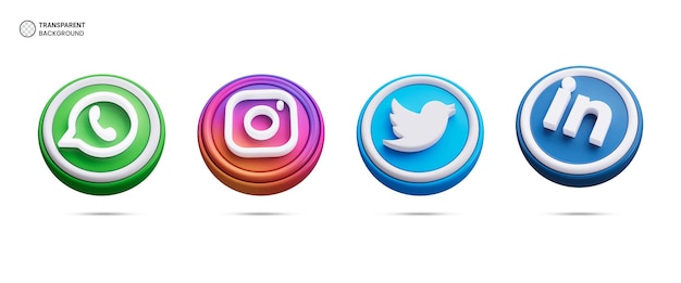 Ícones de logotipo de mídia social isolados ilustração de renderização 3d