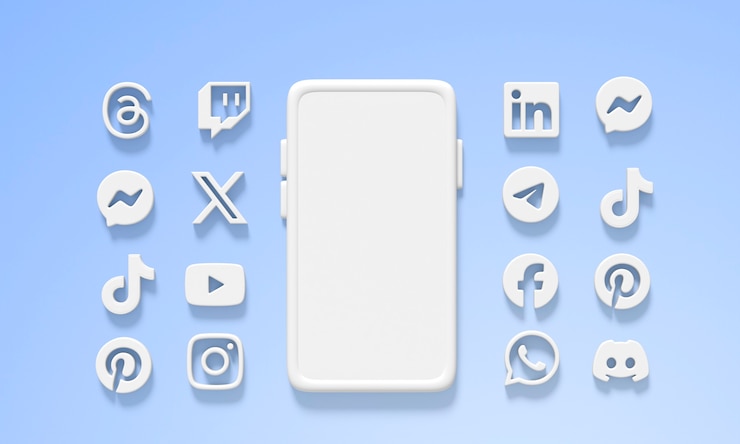 PSD grátis ícones de redes sociais em smartphones