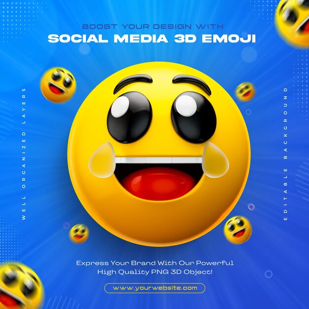 Iconha de emoji triste isolada Ilustração de renderização 3D