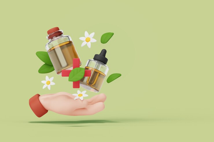PSD grátis ilustração 3d com composição de medicina alternativa