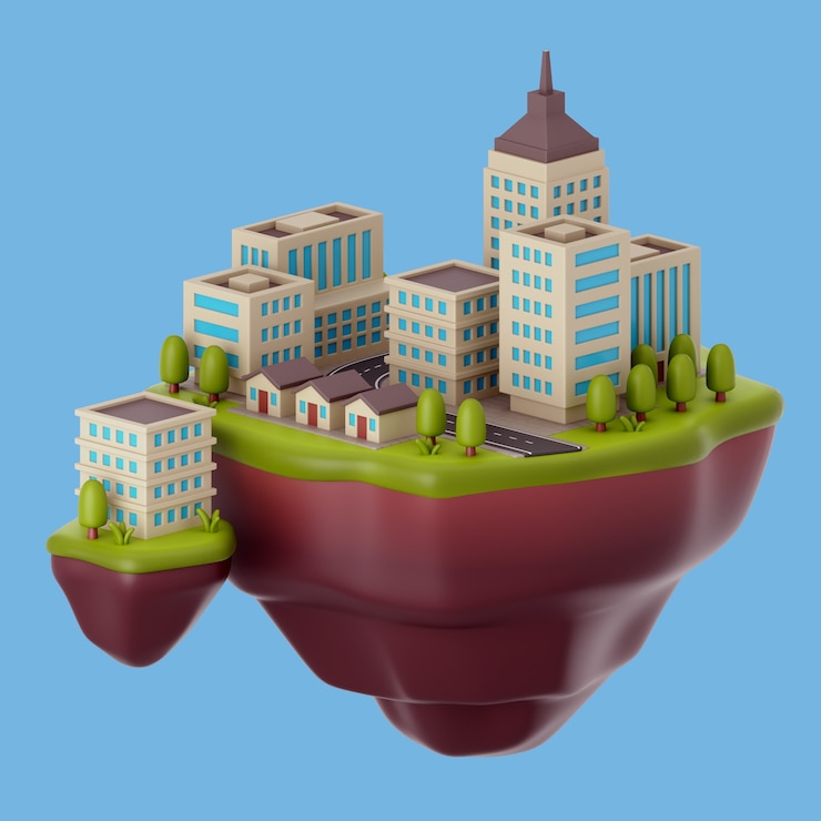 PSD grátis ilustração 3d com ilha flutuante