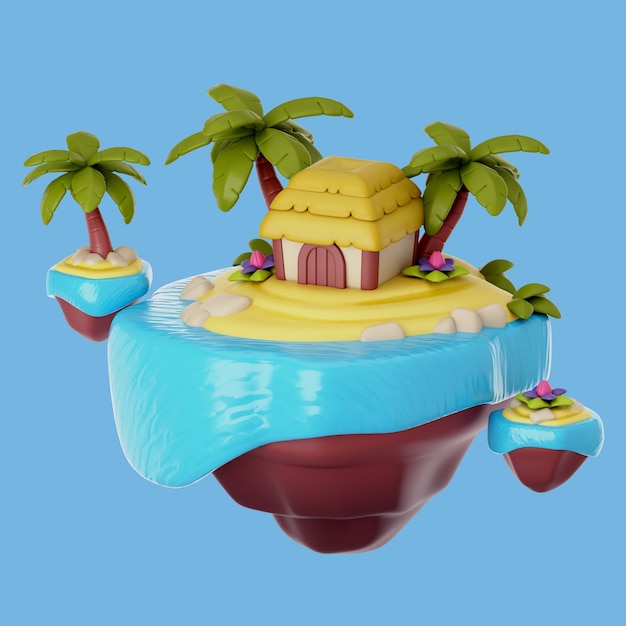 Ilustração 3d com ilha flutuante