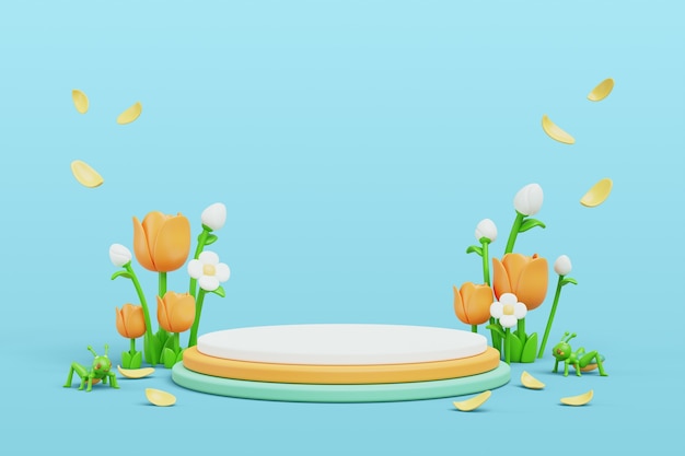 PSD grátis ilustração 3d com pódio de vendas de primavera floral