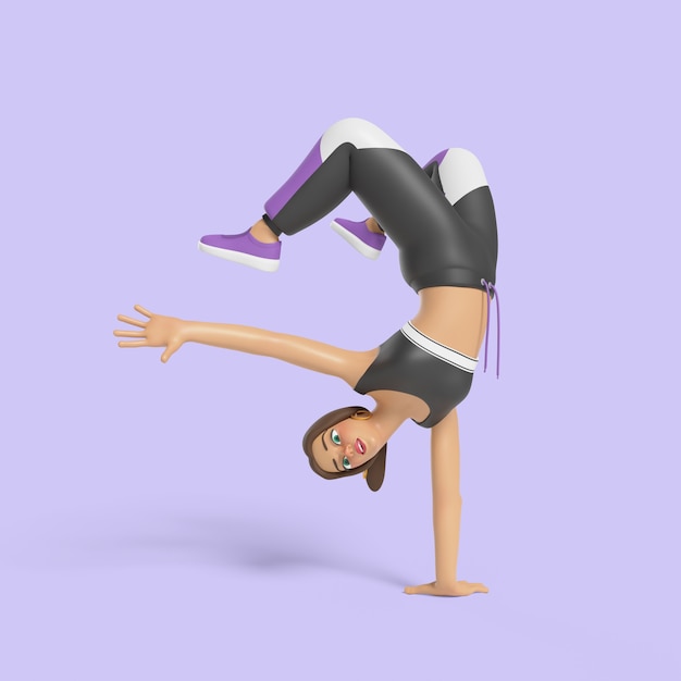 Ilustração 3d da mulher que mostra uma pose da dança