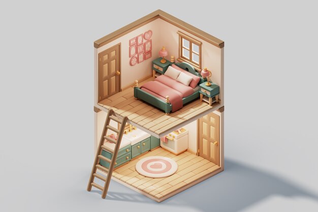 Ilustração 3D da sala isométrica