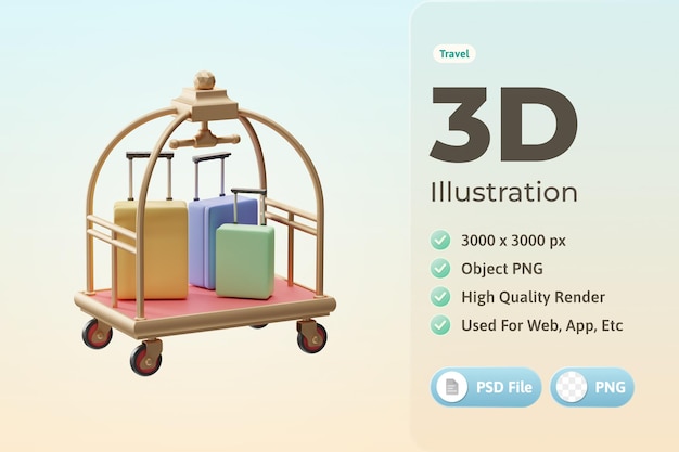 PSD grátis ilustração 3d de bagagem de objeto de viagem