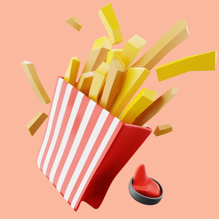 PSD grátis ilustração 3d de batatas fritas
