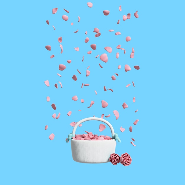 PSD grátis ilustração 3d de casamento de cesta de pétalas de flores