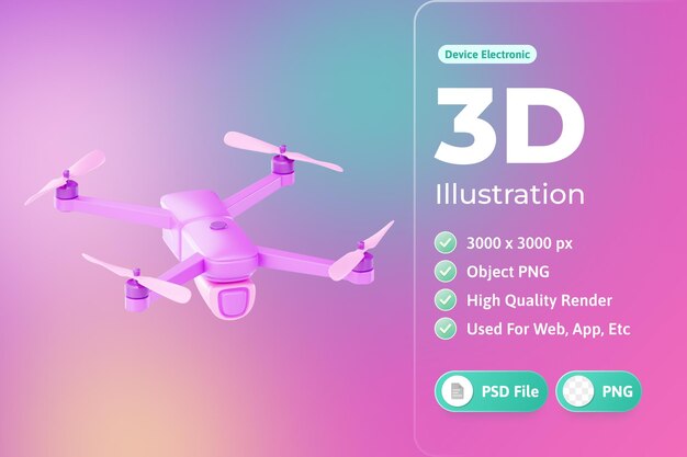 Ilustração 3d de dispositivo eletrônico de drone