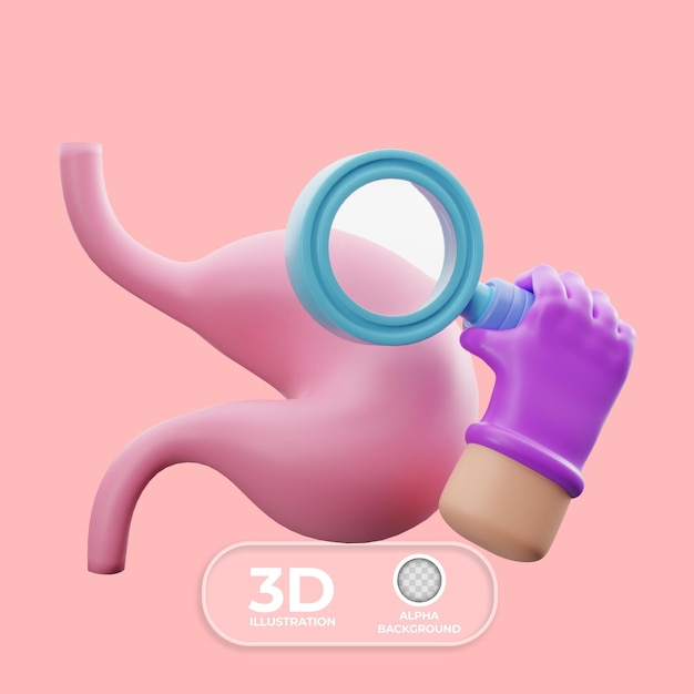 Ilustração 3D de exame médico do estômago