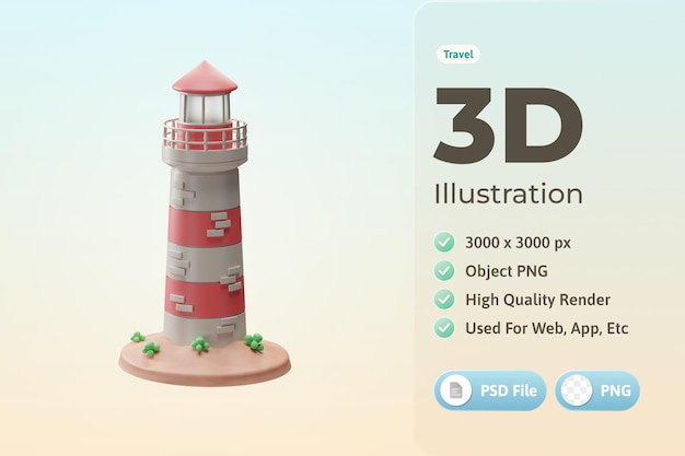 Ilustração 3d de farol de objeto de viagem