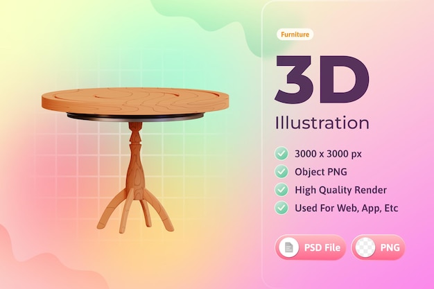 PSD grátis ilustração 3d de ícone de mesa de jantar de móveis