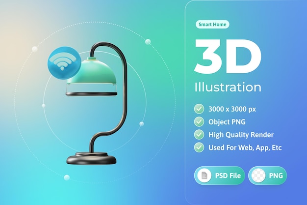 PSD grátis ilustração 3d de luminária de mesa para casa inteligente