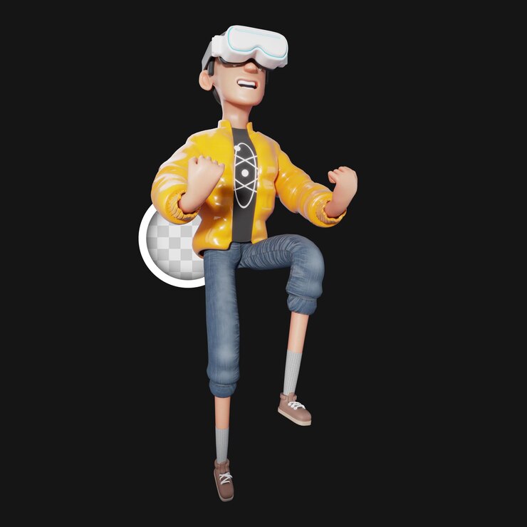 PSD grátis ilustração 3d de personagens pulando com óculos de realidade virtual