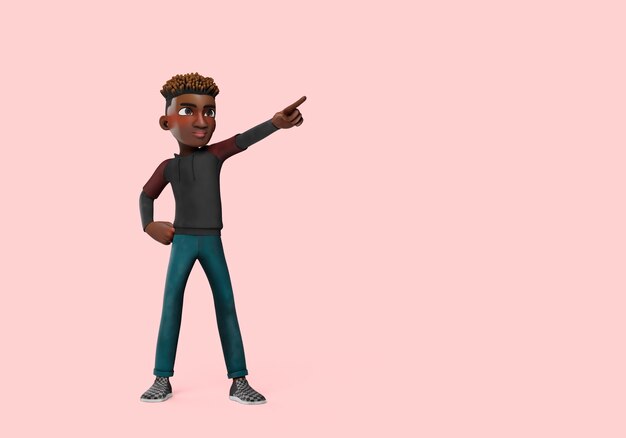 ilustração 3D de pose de personagem masculino apontando