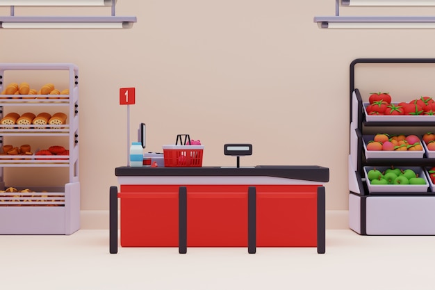 Ilustração 3d de supermercado