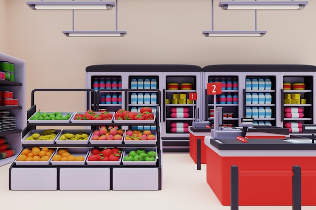 Ilustração 3d de supermercado