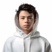PSD grátis ilustração 3d de um adolescente com um capuz branco em fundo branco