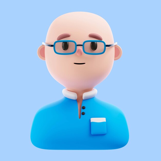 ilustração 3D de uma pessoa careca com óculos